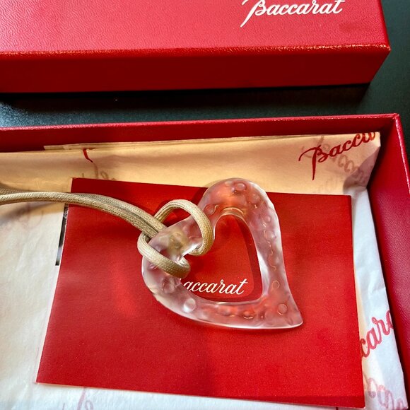 Baccarat Open Heart Necklace Pendant Crystal Glass Matte Clear with Box - Picture 2 of 5